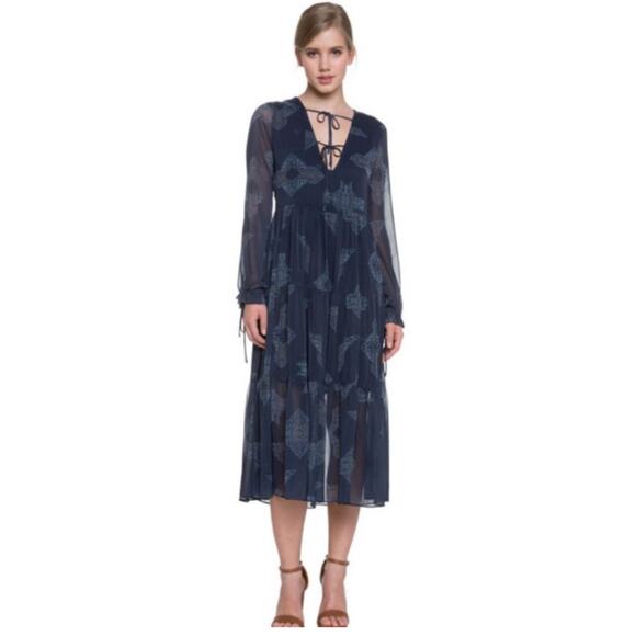 English Factory Tiered Navy Geometric Print Maxi Dress - Small - Picture 1 of 9